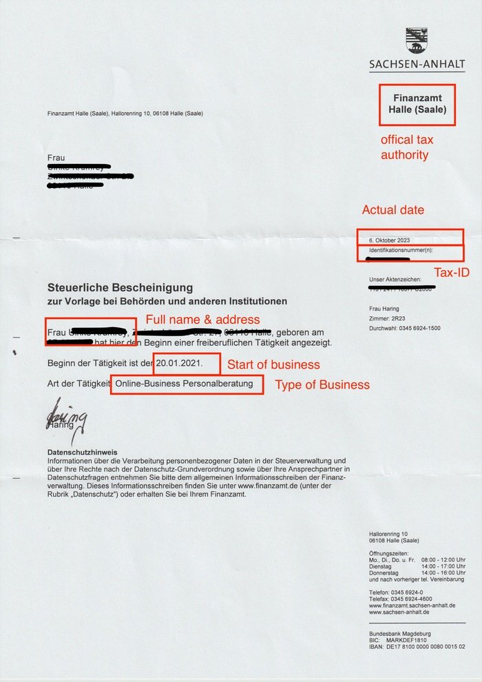 Example SteuerBescheinigung Example SteuerBescheinigung
