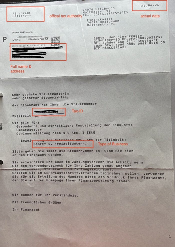 Example SteuernummerAttributionLetter Example SteuernummerAttributionLetter