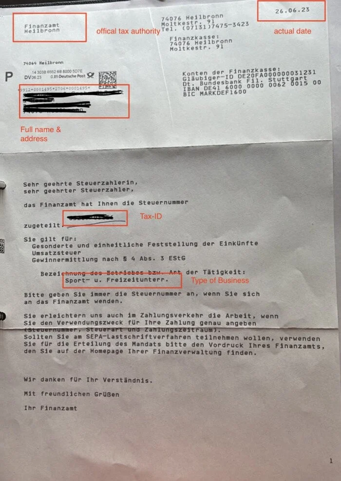 Example SteuernummerAttributionLetter