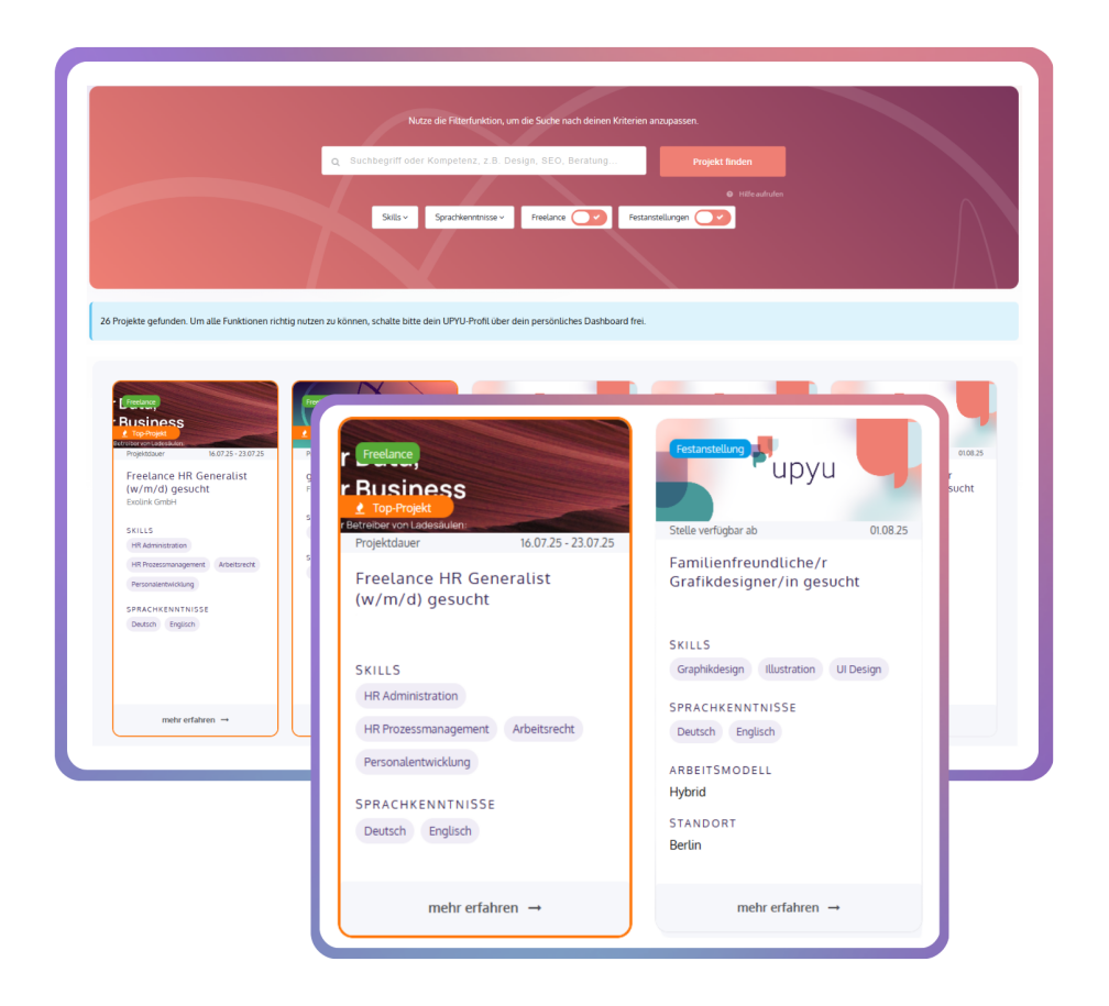 Freelance und Festanstellungs Projekte entdecken