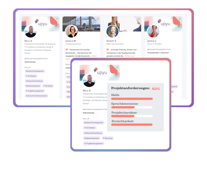 expertinnen finden Übersicht Talente auf der UPYU-Plattform